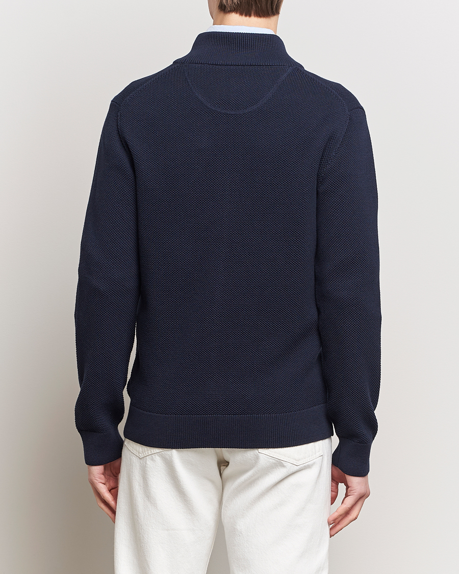 Hombres | Jerséis y prendas de punto | GANT | Cotton Pique Full-Zip Sweater Evening Blue