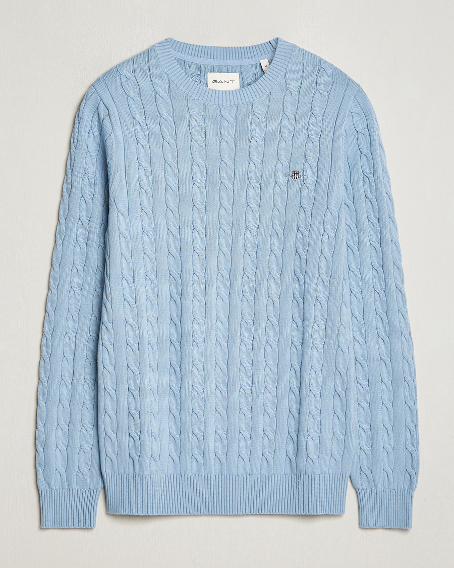 Hombres | Jerséis y prendas de punto | GANT | Cotton Cable Crew Neck Pullover Dove Blue