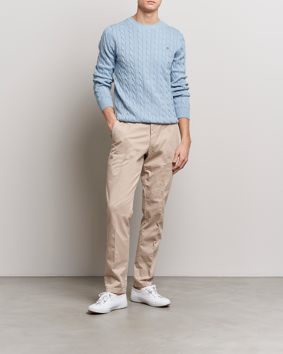 Hombres | Jerséis y prendas de punto | GANT | Cotton Cable Crew Neck Pullover Dove Blue