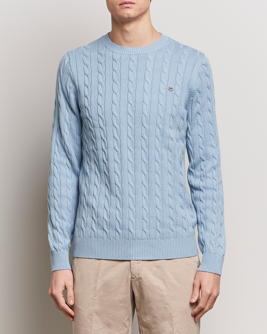 Hombres | Jerséis y prendas de punto | GANT | Cotton Cable Crew Neck Pullover Dove Blue