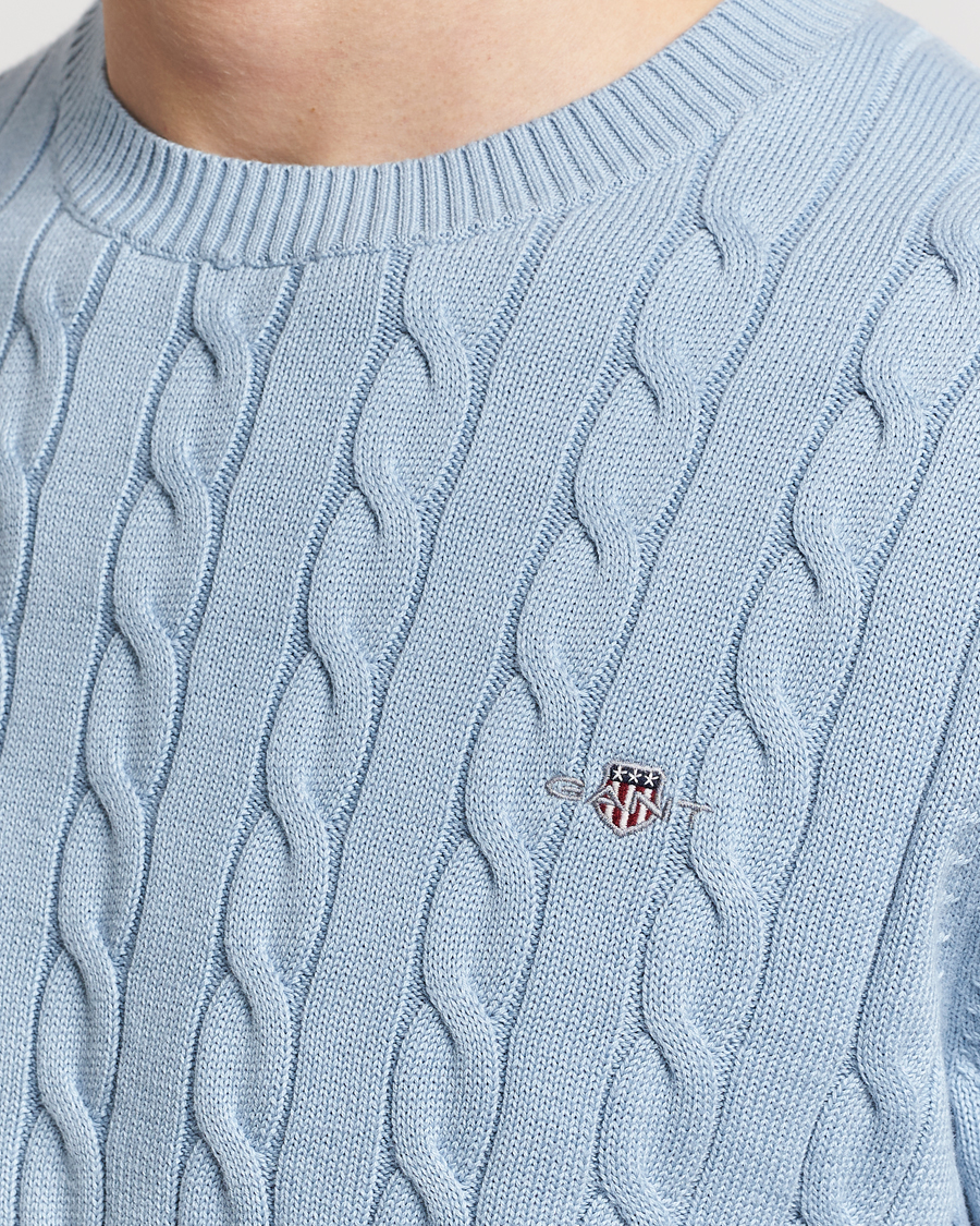 Hombres | Jerséis y prendas de punto | GANT | Cotton Cable Crew Neck Pullover Dove Blue
