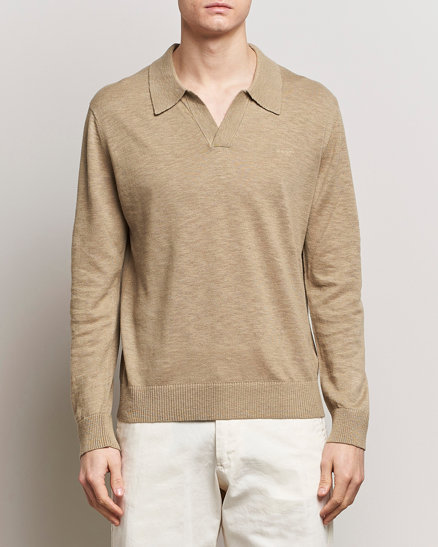 Hombres | Rebajas 20% | GANT | Cotton/Linen Knitted Polo Dried Clay
