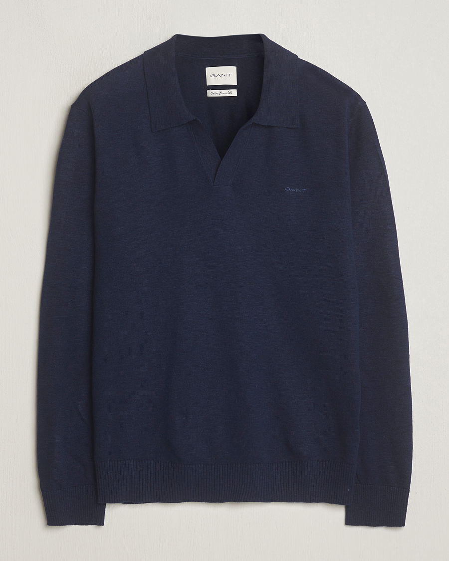 Hombres | Jerséis y prendas de punto | GANT | Cotton/Linen Knitted Polo Evening Blue