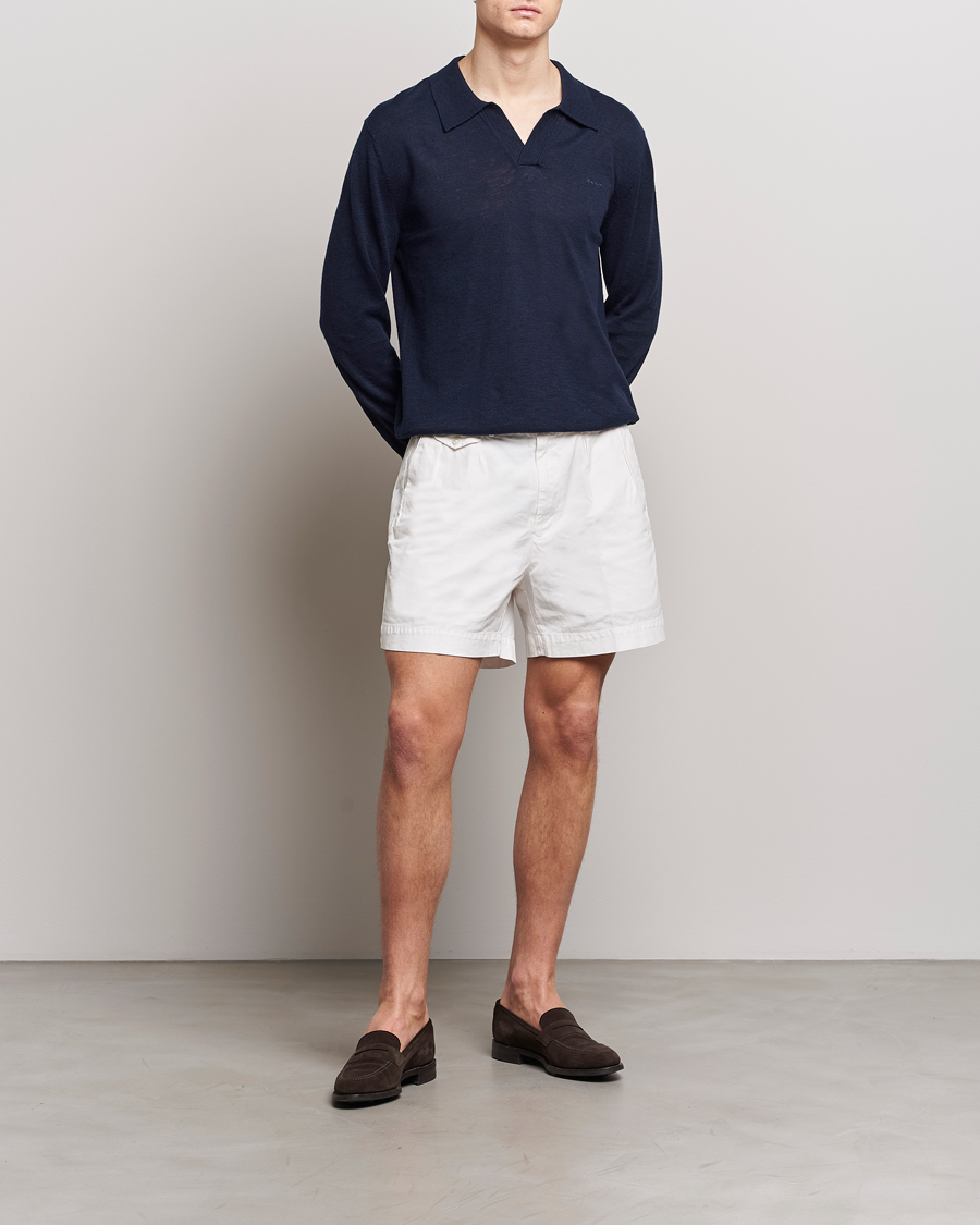 Hombres | Jerséis y prendas de punto | GANT | Cotton/Linen Knitted Polo Evening Blue