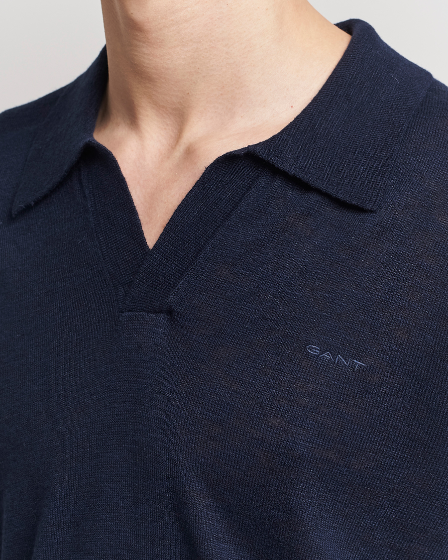 Hombres | Jerséis y prendas de punto | GANT | Cotton/Linen Knitted Polo Evening Blue