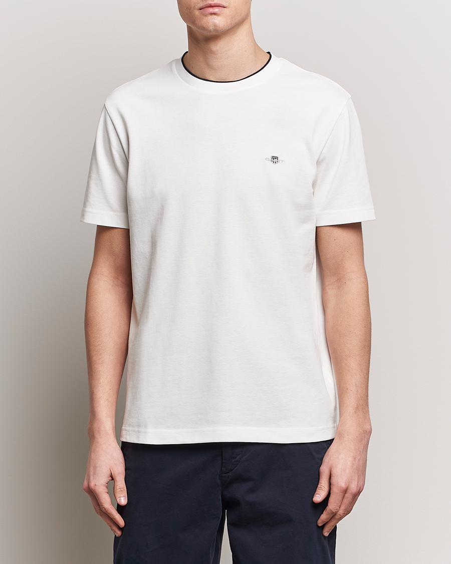 Hombres | Camisetas blancas | GANT | Pique Crew Neck T-Shirt Eggshell
