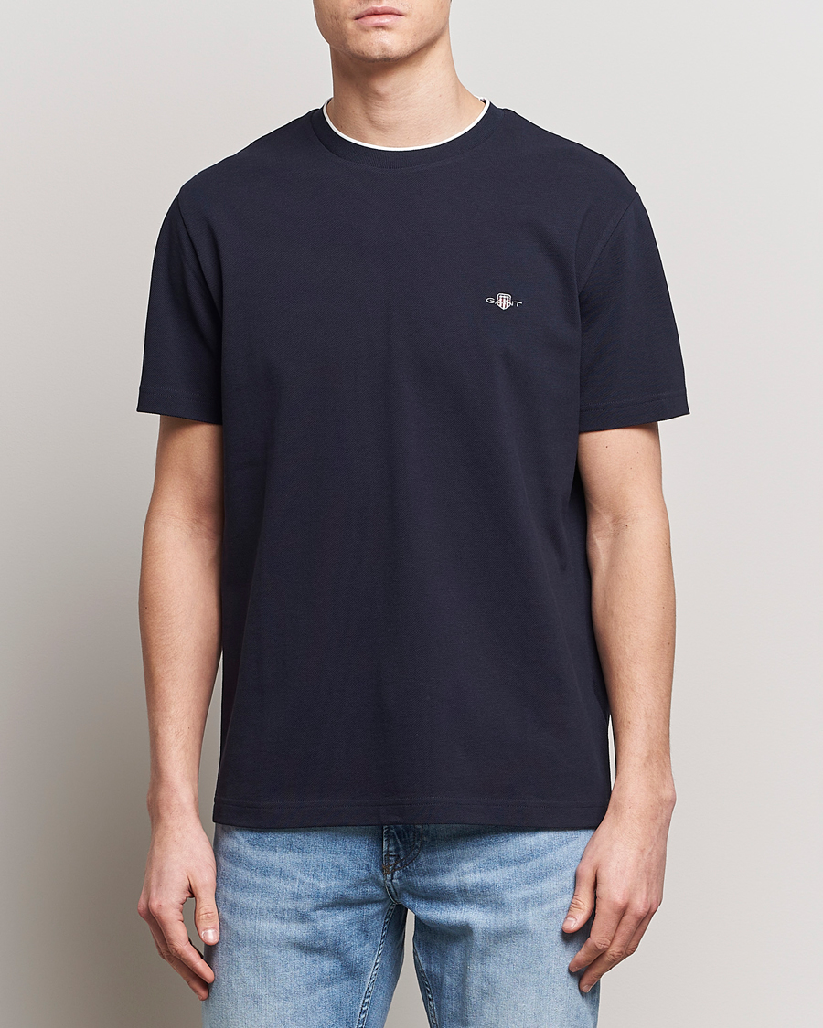 Hombres | Camisetas | GANT | Pique Crew Neck T-Shirt Evening Blue