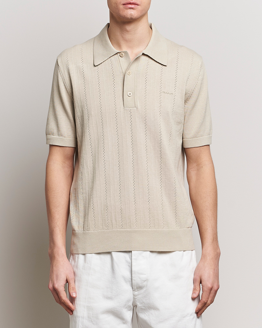 Hombres |  | GANT | Pointelle Structured Knitted Polo Silky Beige