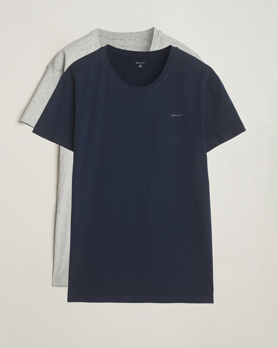 Hombres | Camisetas | GANT | 2-Pack Crew Neck T-Shirt Light Grey/Navy