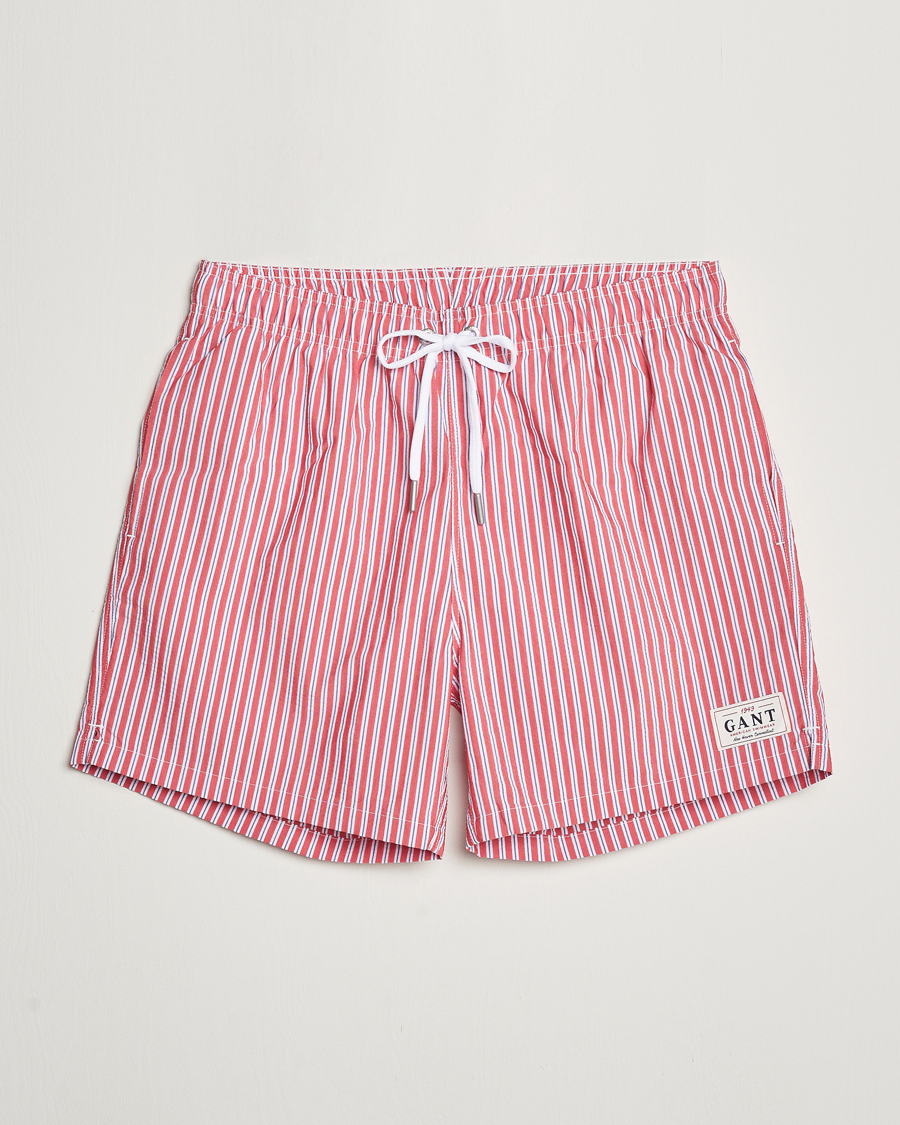 Hombres | Bañadores | Gant | Striped Seersucker Swimshorts Bright Red