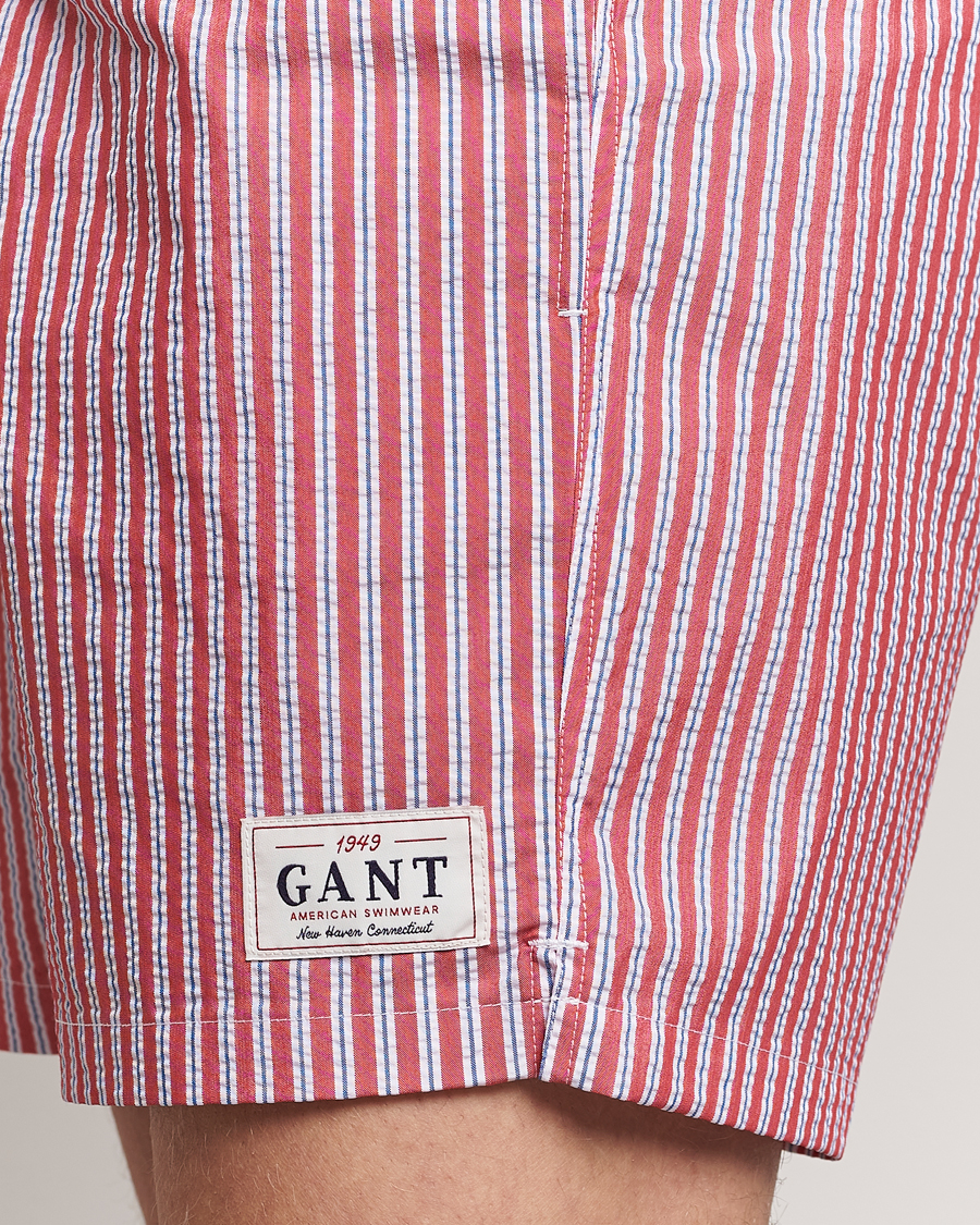 Hombres | Bañadores | Gant | Striped Seersucker Swimshorts Bright Red