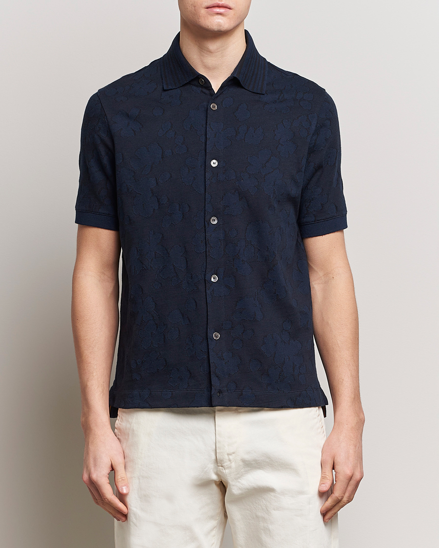 Hombres |  | Paul Smith | Floral Jacquard Short Sleeve Shirt Navy