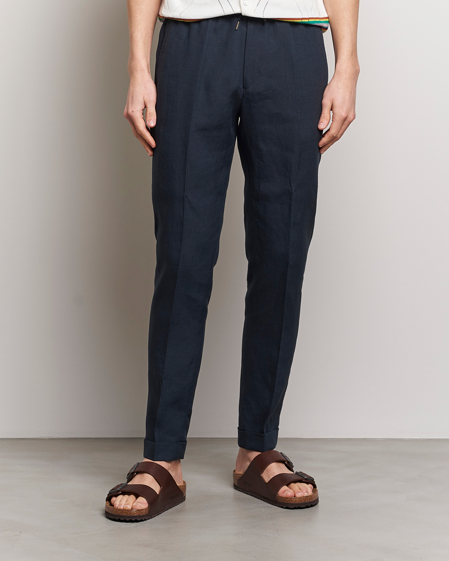 Hombres | Pantalones de lino | Paul Smith | Linen Drawstring Trousers Navy