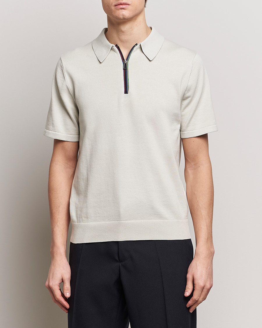 Hombres | Best of British | PS Paul Smith | Striped Half Zip Polo Light Grey