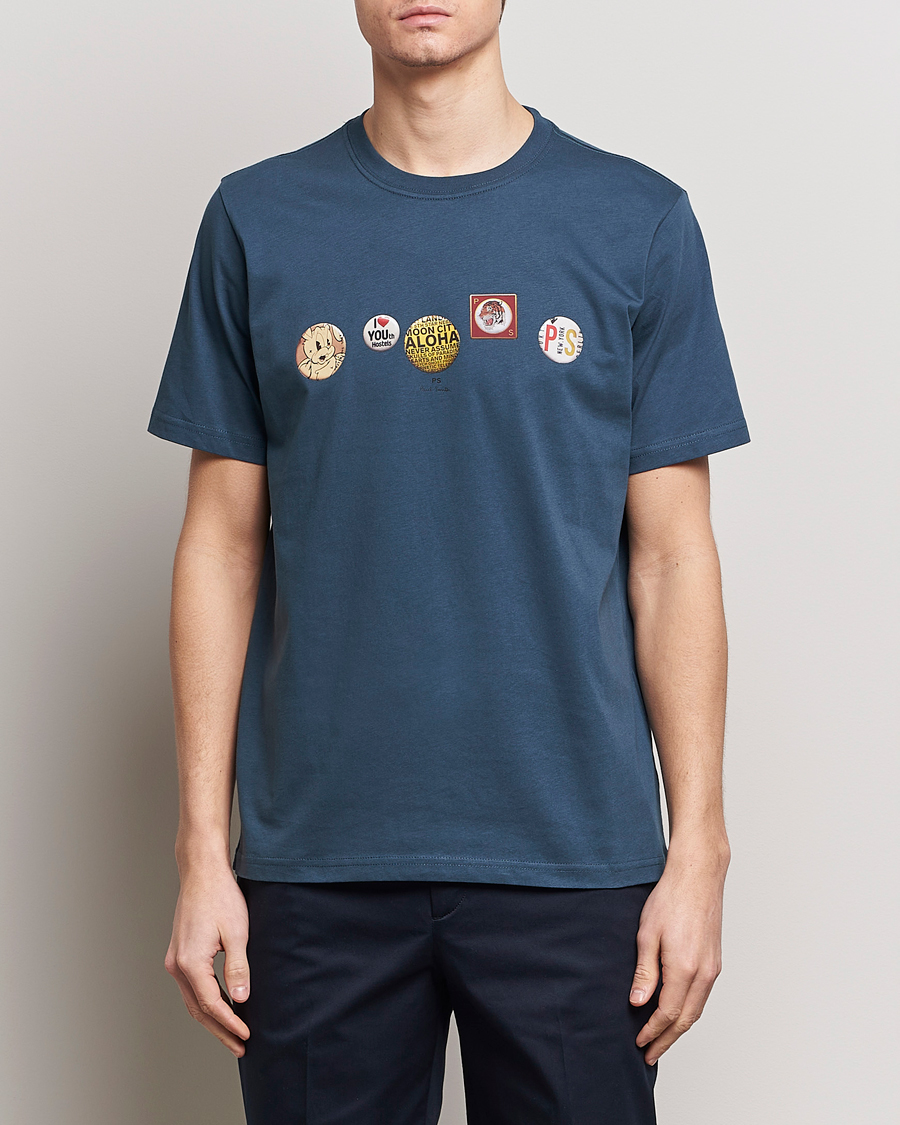 Hombres | Best of British | PS Paul Smith | Organic Cotton Badges Crew Neck T-Shirt Blue