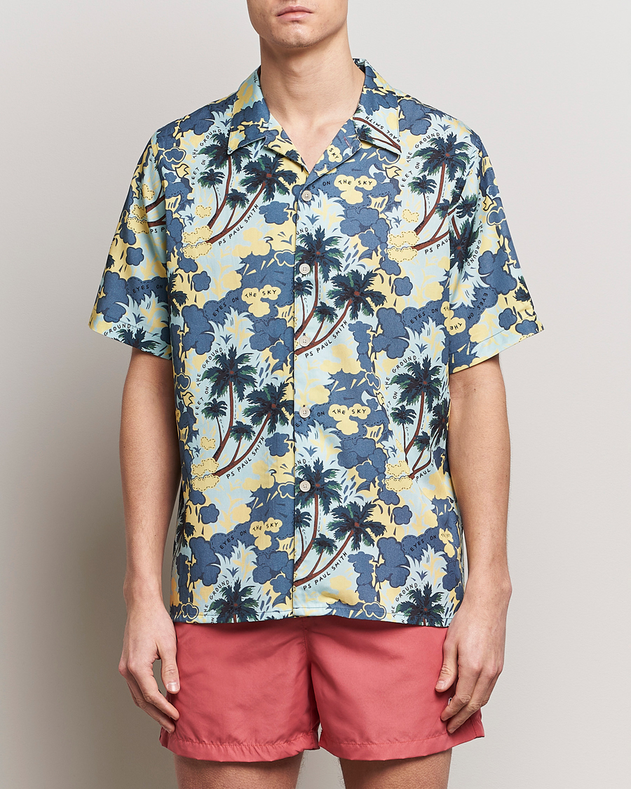 Hombres | Camisas de manga corta | PS Paul Smith | Prined Flower Resort Short Sleeve Shirt Blue