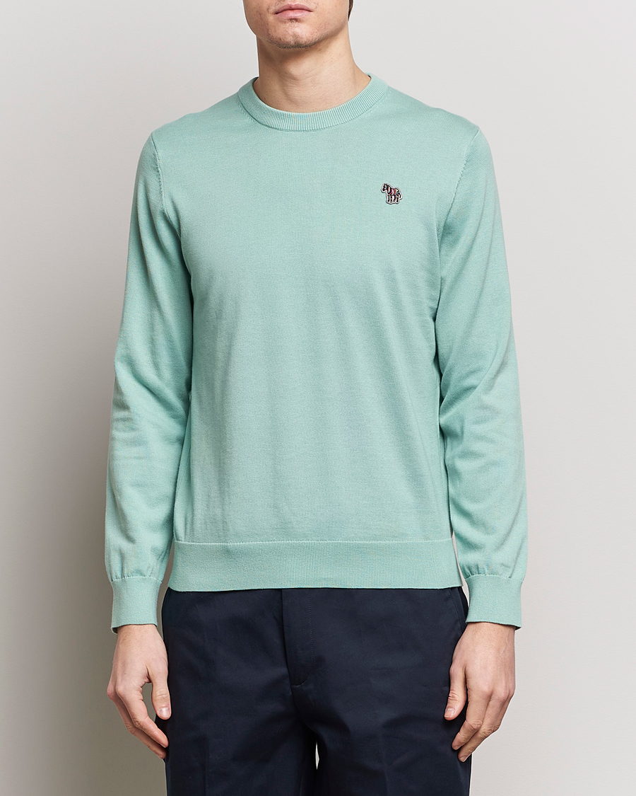 Hombres | Jerséis y prendas de punto | PS Paul Smith | Zebra Cotton Knitted Sweater Mint Green