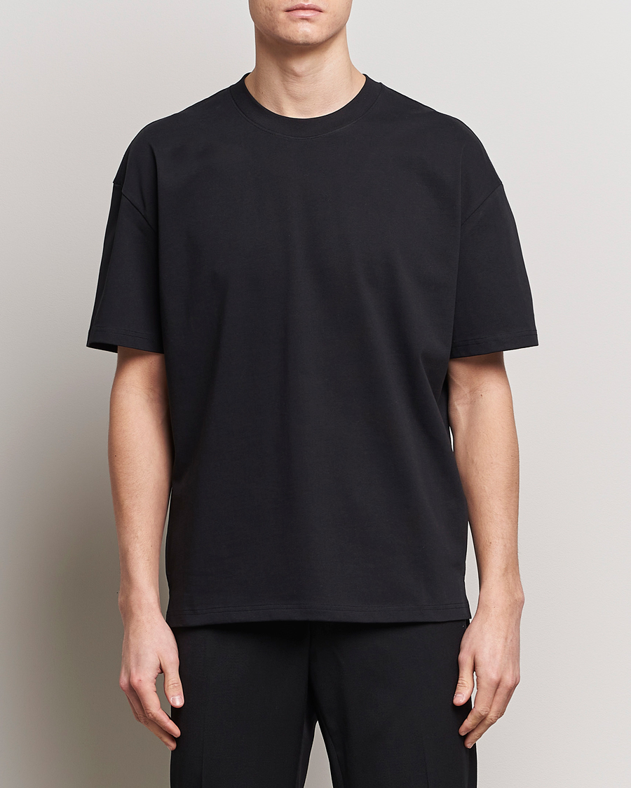 Hombres | Camisetas negras | Bread & Boxers | Textured Heavy Crew Neck T-Shirt Black