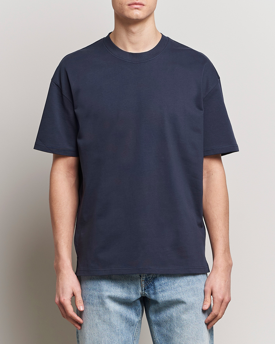 Hombres |  | Bread & Boxers | Textured Heavy Crew Neck T-Shirt Navy Blue