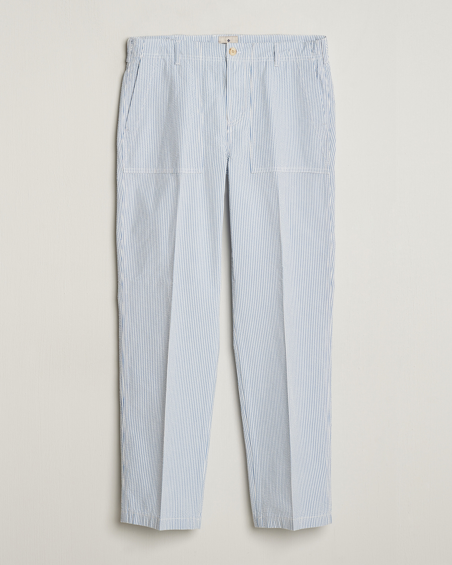 Hombres | Pantalones | Morris | Seersucker Summer Slacks Light Blue