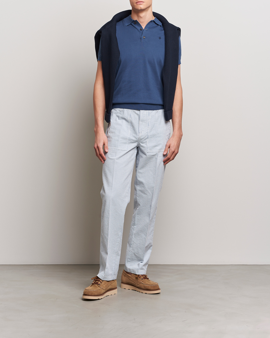 Hombres | Pantalones | Morris | Seersucker Summer Slacks Light Blue