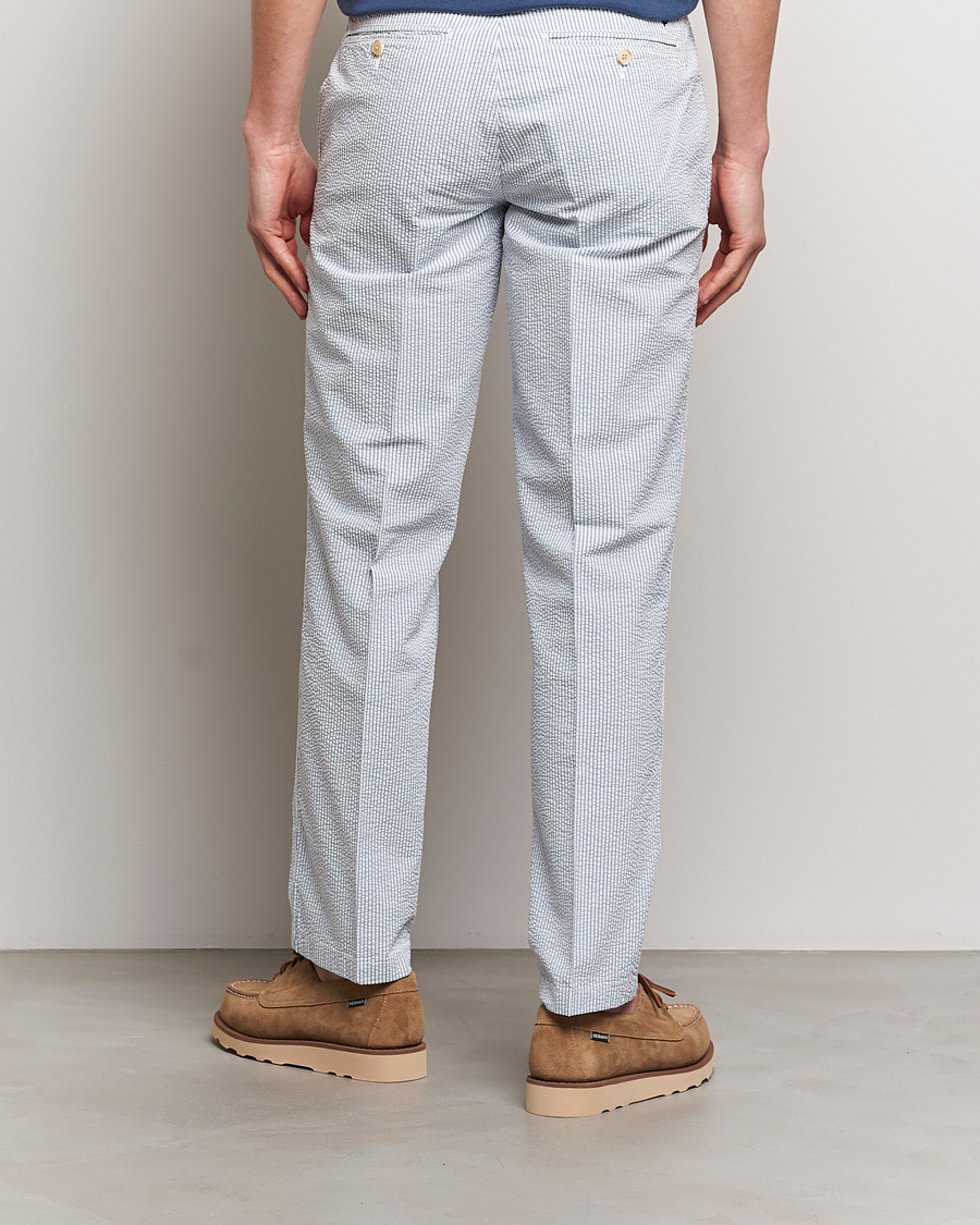 Hombres | Pantalones | Morris | Seersucker Summer Slacks Light Blue