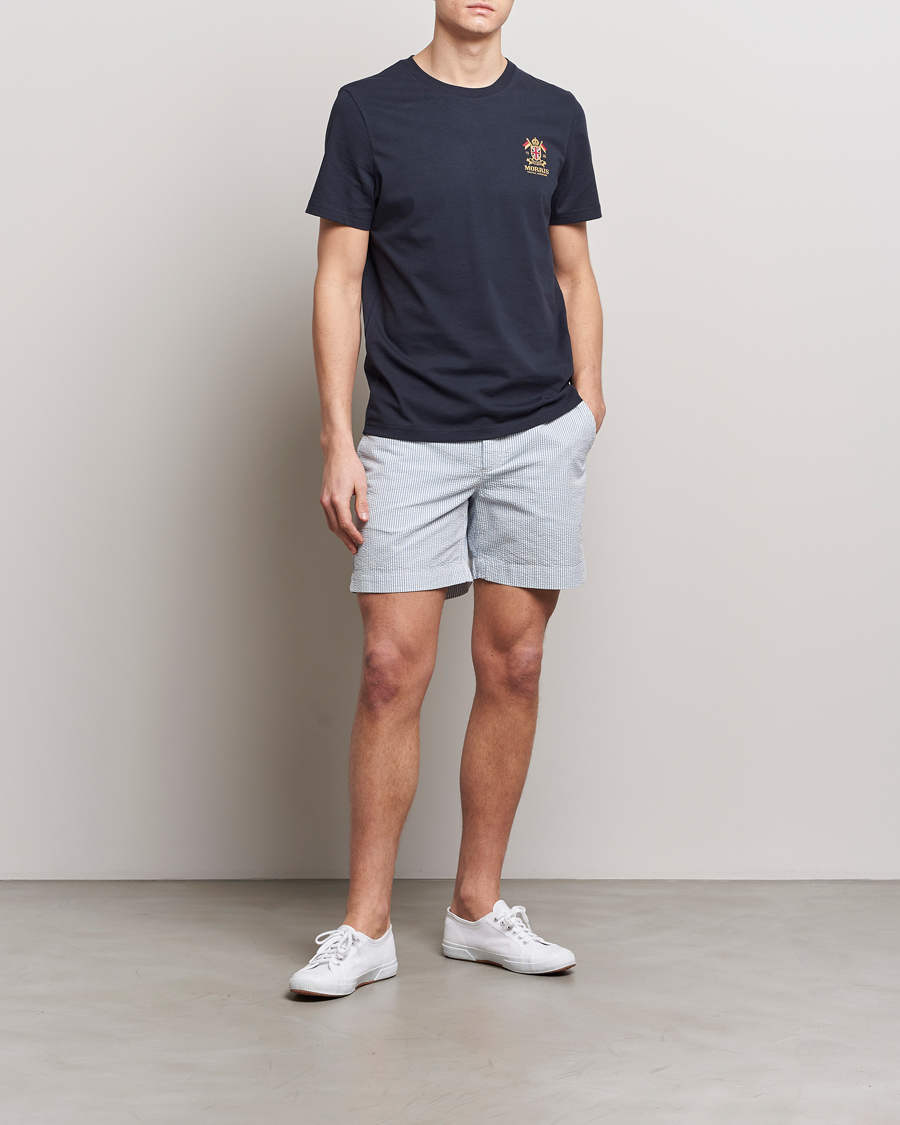 Hombres | Pantalones cortos | Morris | Seersucker Summer Shorts Light Blue