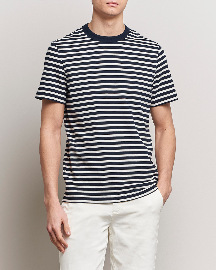 Hombres | Camisetas | Morris | Durwin Stripe Crew Neck T-Shirt Old Blue