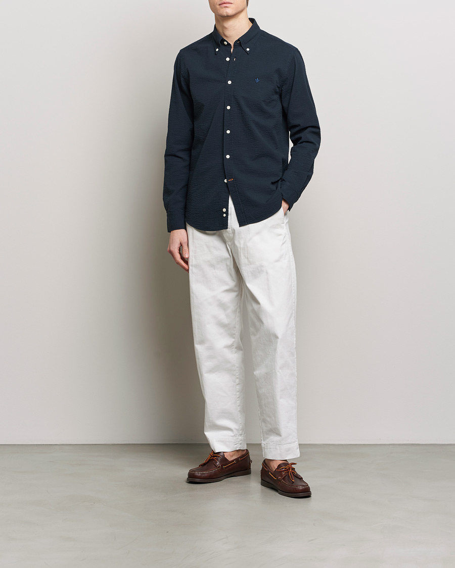 Hombres | Camisas | Morris | Slim Fit Seersucker Shirt Navy