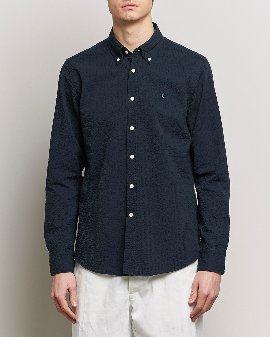 Hombres | Camisas | Morris | Slim Fit Seersucker Shirt Navy