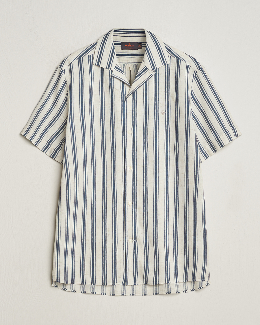 Hombres | Camisas | Morris | Printed Short Sleeve Shirt Navy/Beige