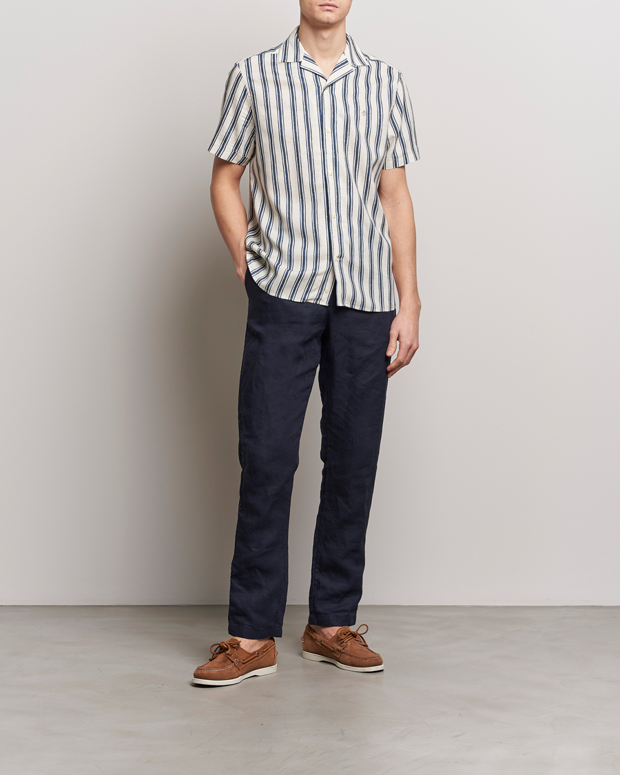 Hombres | Camisas | Morris | Printed Short Sleeve Shirt Navy/Beige