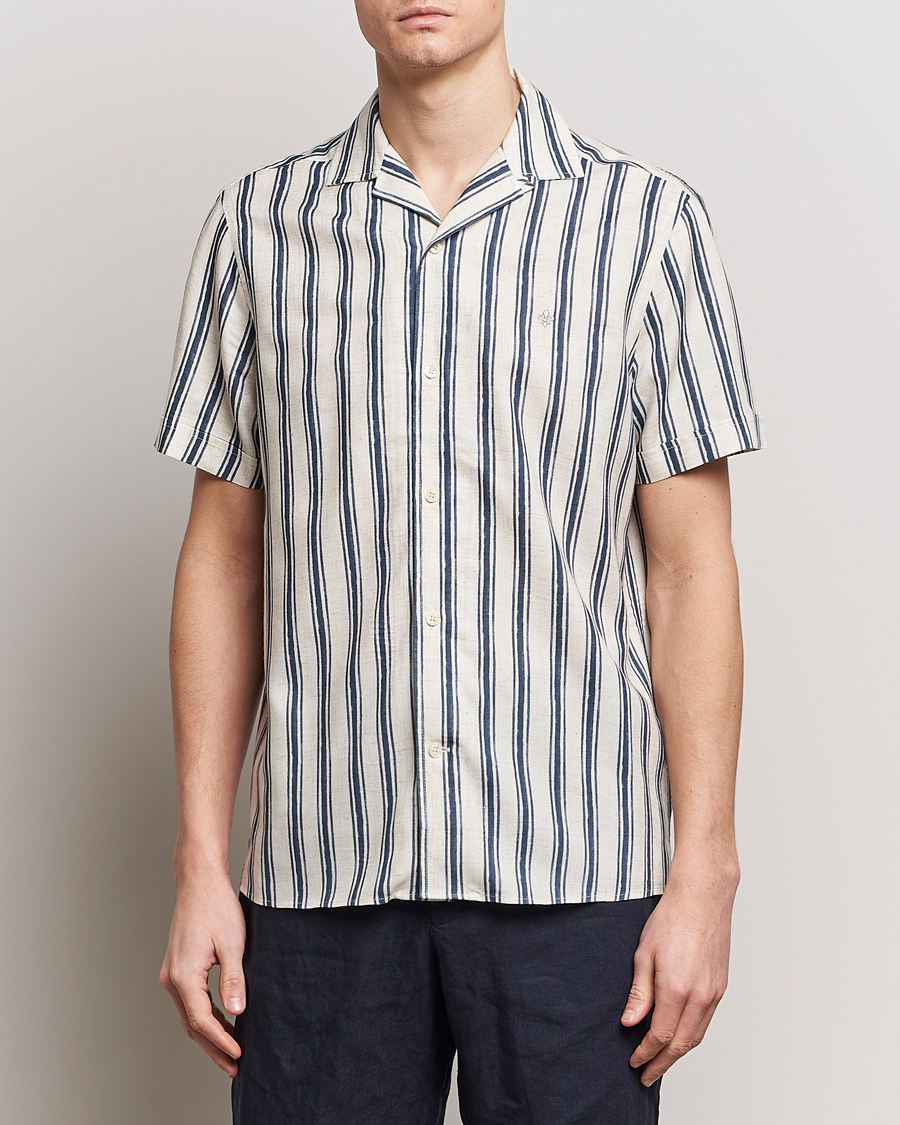 Hombres | Camisas | Morris | Printed Short Sleeve Shirt Navy/Beige