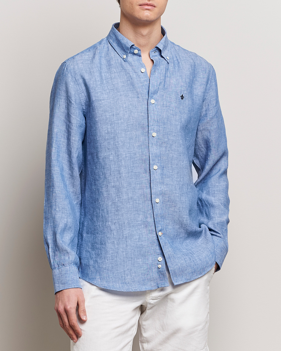 Hombres | Camisas | Morris | Douglas Linen Button Down Shirt Blue