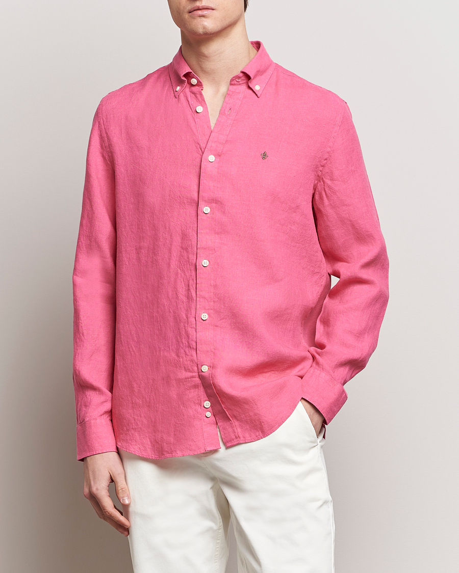 Hombres | Camisas de lino | Morris | Douglas Linen Button Down Shirt Cerise