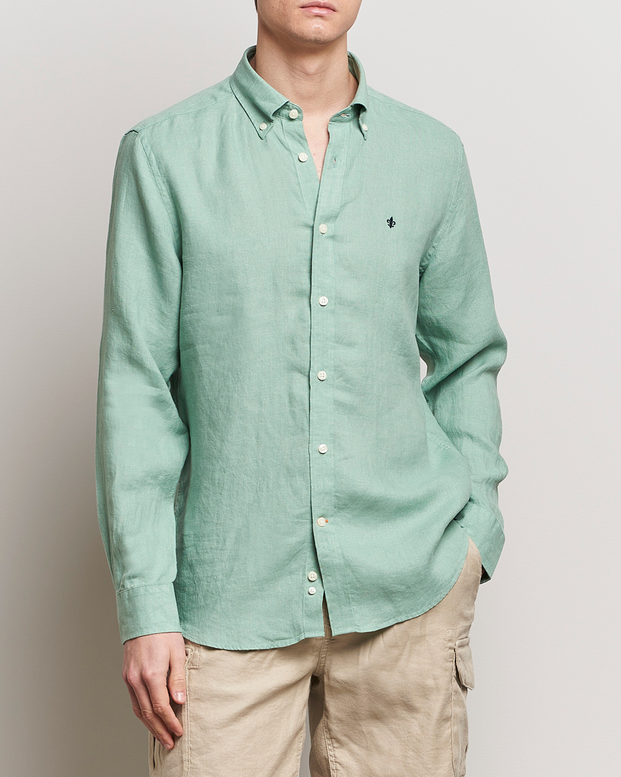 Hombres | Camisas de lino | Morris | Douglas Linen Button Down Shirt Light Green