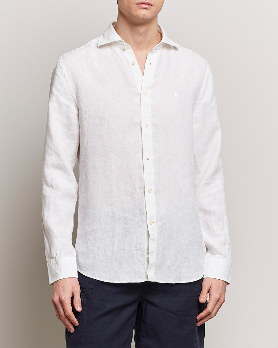 Hombres | Camisas de lino | Morris | Slim Fit Linen Cut Away Shirt White