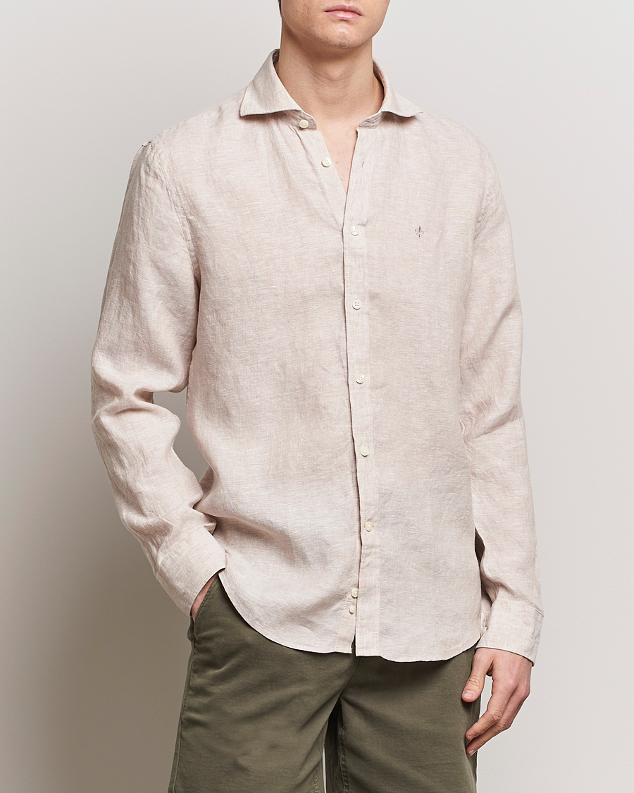Hombres | Camisas de lino | Morris | Slim Fit Linen Cut Away Shirt Khaki