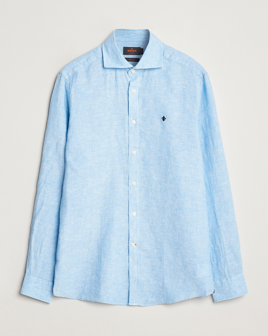 Hombres | Camisas | Morris | Slim Fit Linen Cut Away Shirt Light Blue