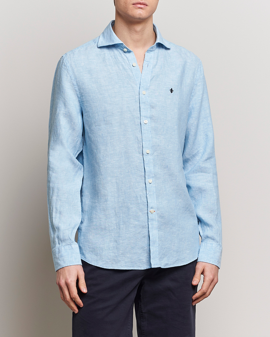 Hombres | Camisas de lino | Morris | Slim Fit Linen Cut Away Shirt Light Blue