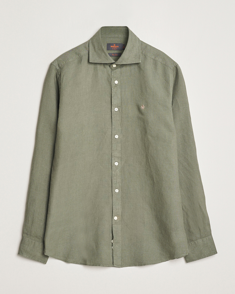 Hombres | Camisas | Morris | Slim Fit Linen Cut Away Shirt Olive