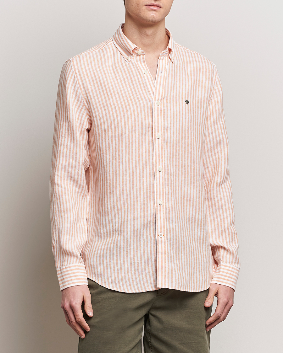 Hombres | Camisas de lino | Morris | Douglas Linen Stripe Shirt Orange