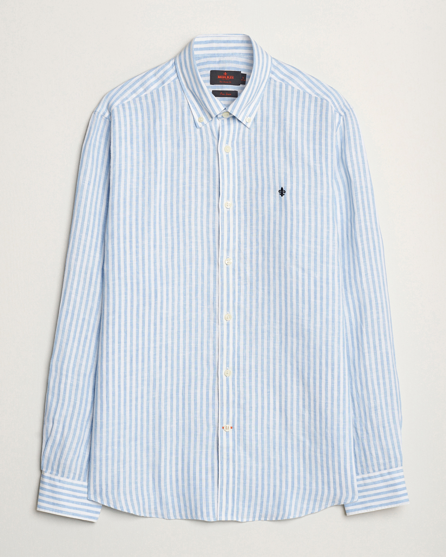 Hombres | Camisas | Morris | Douglas Linen Stripe Shirt Light Blue