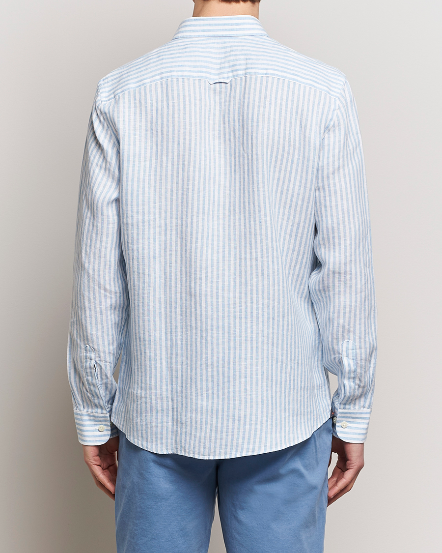 Hombres | Camisas | Morris | Douglas Linen Stripe Shirt Light Blue