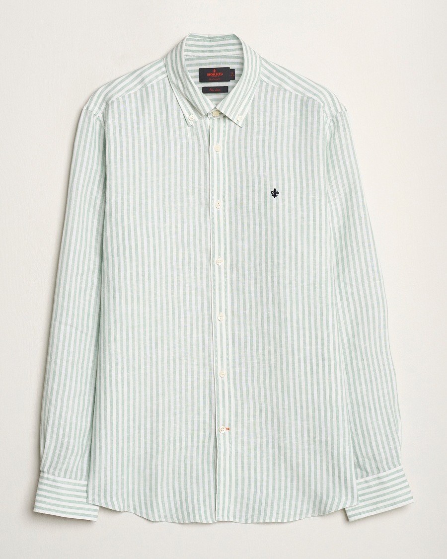 Hombres | Camisas | Morris | Douglas Linen Stripe Shirt Light Green