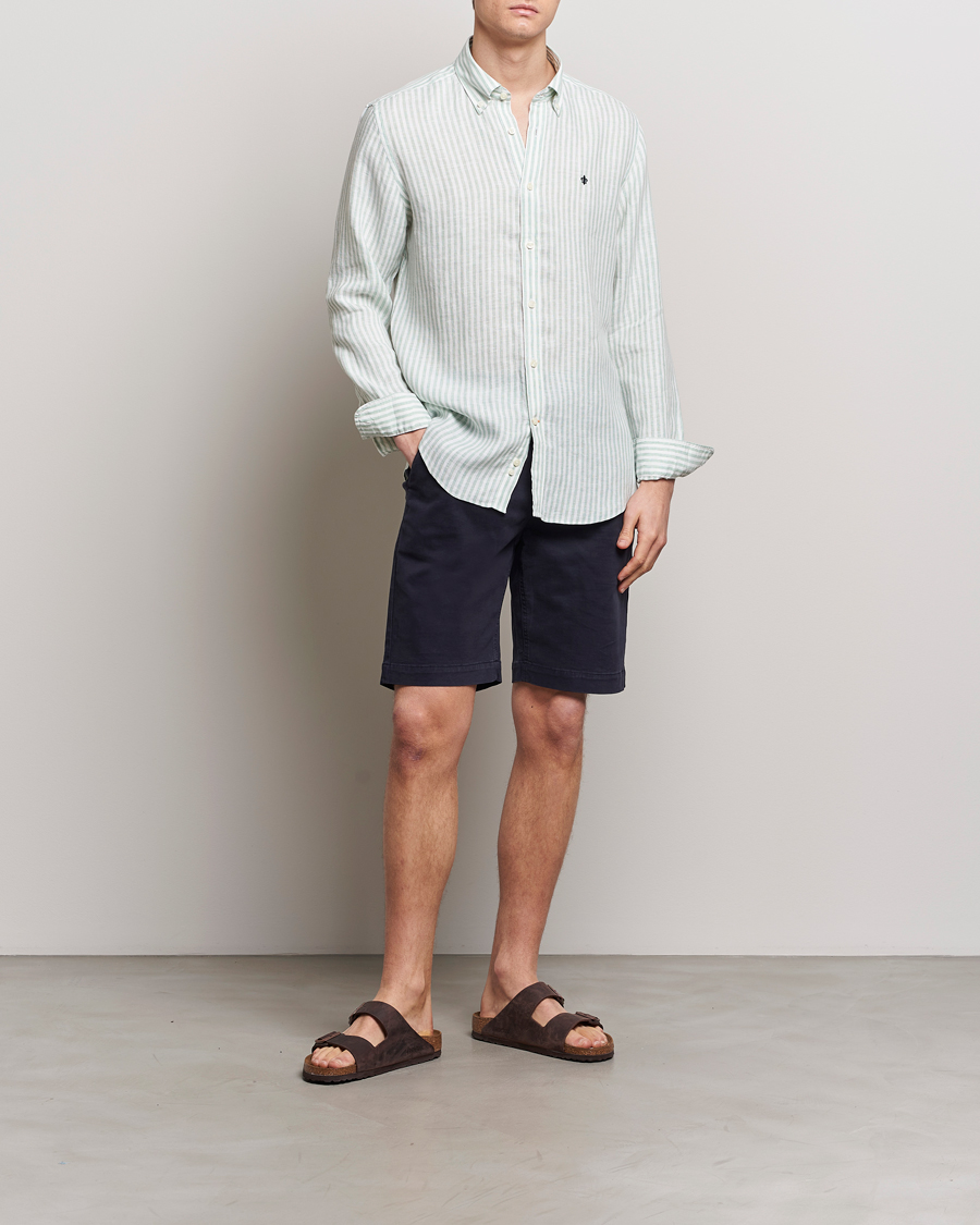 Hombres | Camisas | Morris | Douglas Linen Stripe Shirt Light Green