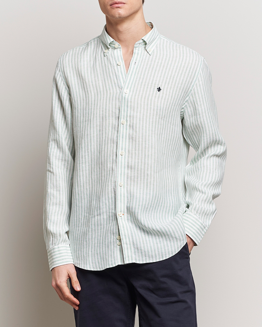 Hombres |  | Morris | Douglas Linen Stripe Shirt Light Green