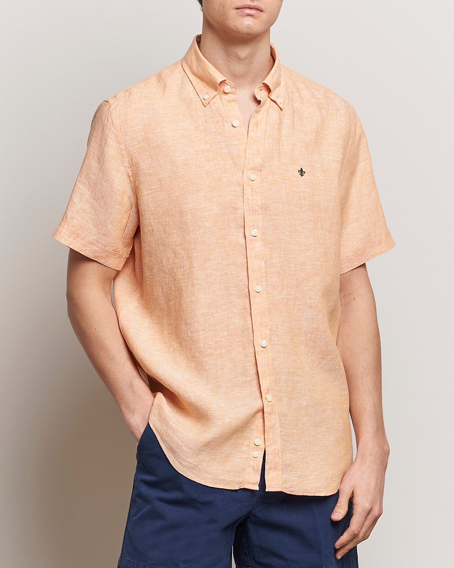 Hombres | Camisas de manga corta | Morris | Douglas Linen Short Sleeve Shirt Orange