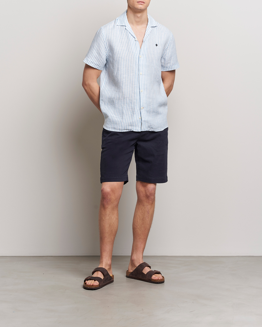Hombres | Camisas | Morris | Striped Resort Linen Short Sleeve Shirt Light Blue