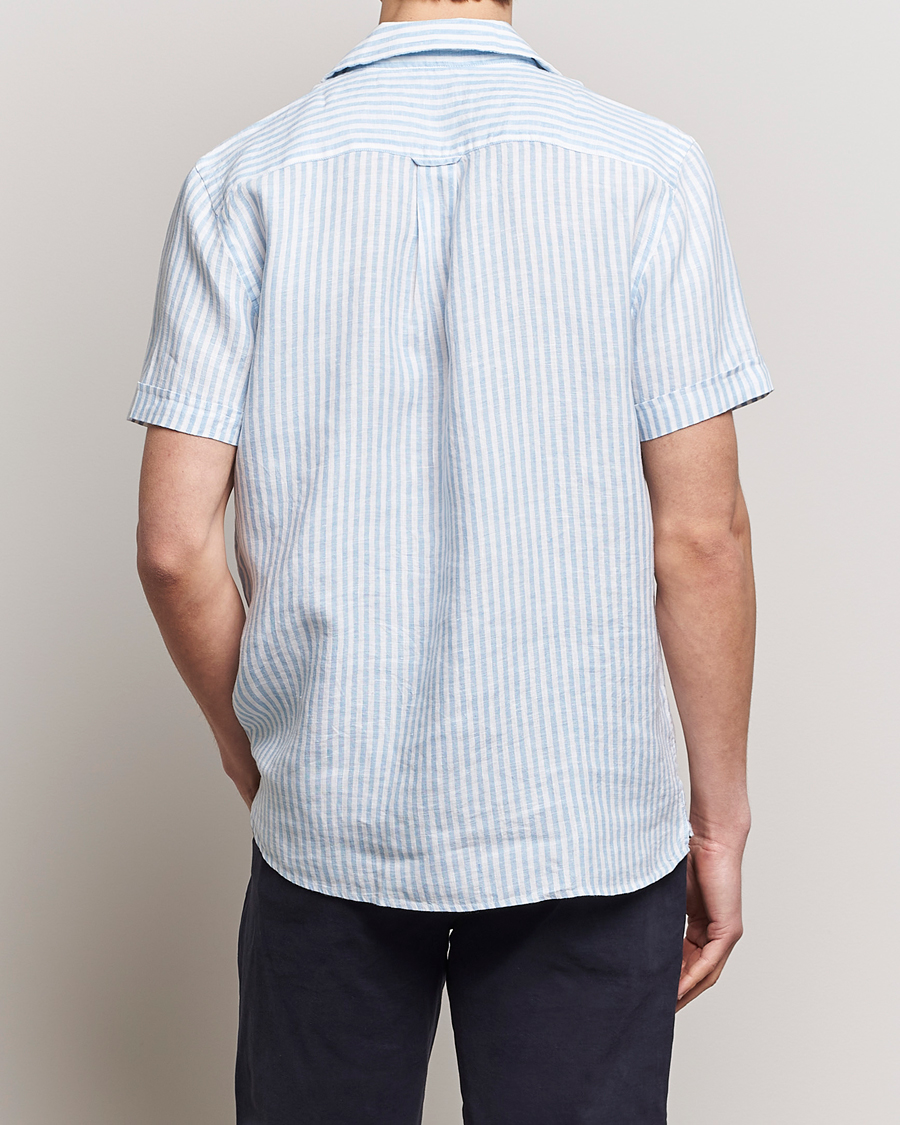 Hombres | Camisas | Morris | Striped Resort Linen Short Sleeve Shirt Light Blue
